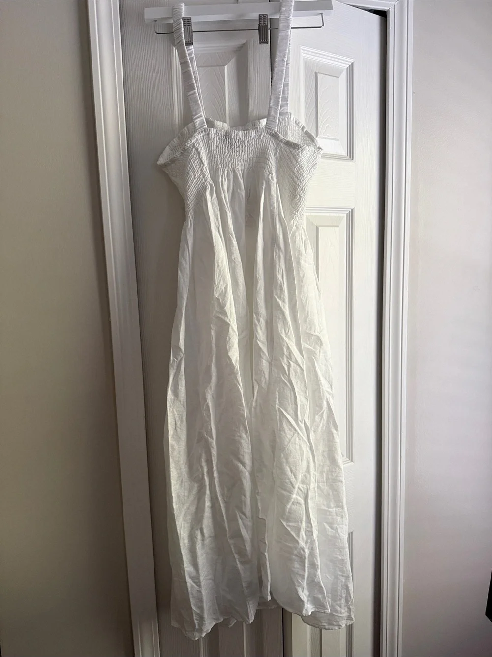 J. Crew White Linen Smocked Maxi Dress